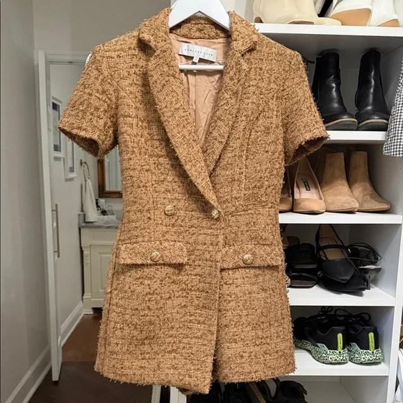 Endless Rose Tan Tweed Short-Sleeve Blazer - Picture 3 of 9